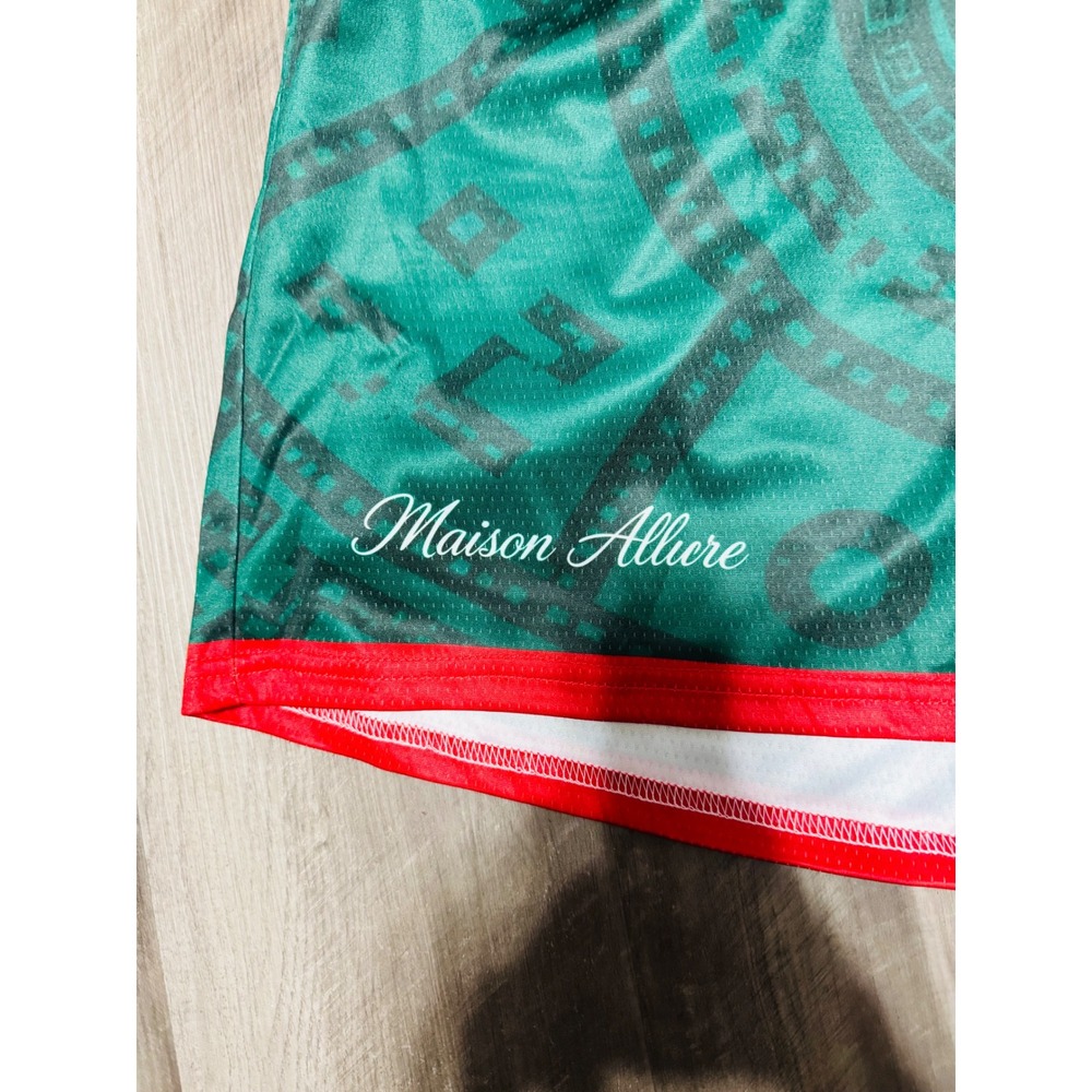 Maison Allure Mexico Athletic Mesh Shorts Green Aztec Print Soccer Mens - Picture 3 of 5